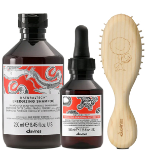 Davines Naturaltech Energizing Shampoo 250 ml + Seasonal Superactive 100 ml + Spazzola TEK x Davines, in legno riciclato