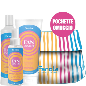 Fanola Fanbeach Bundle Solari: Shampoo 350 ml + Maschera 250 ml + Protective Oil 100 ml + Pochette Omaggio